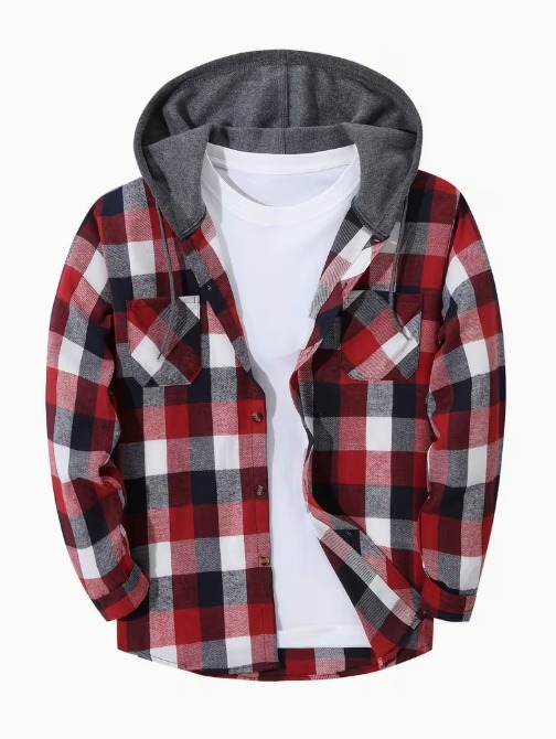 Plaid Hooded Shirt Jacket