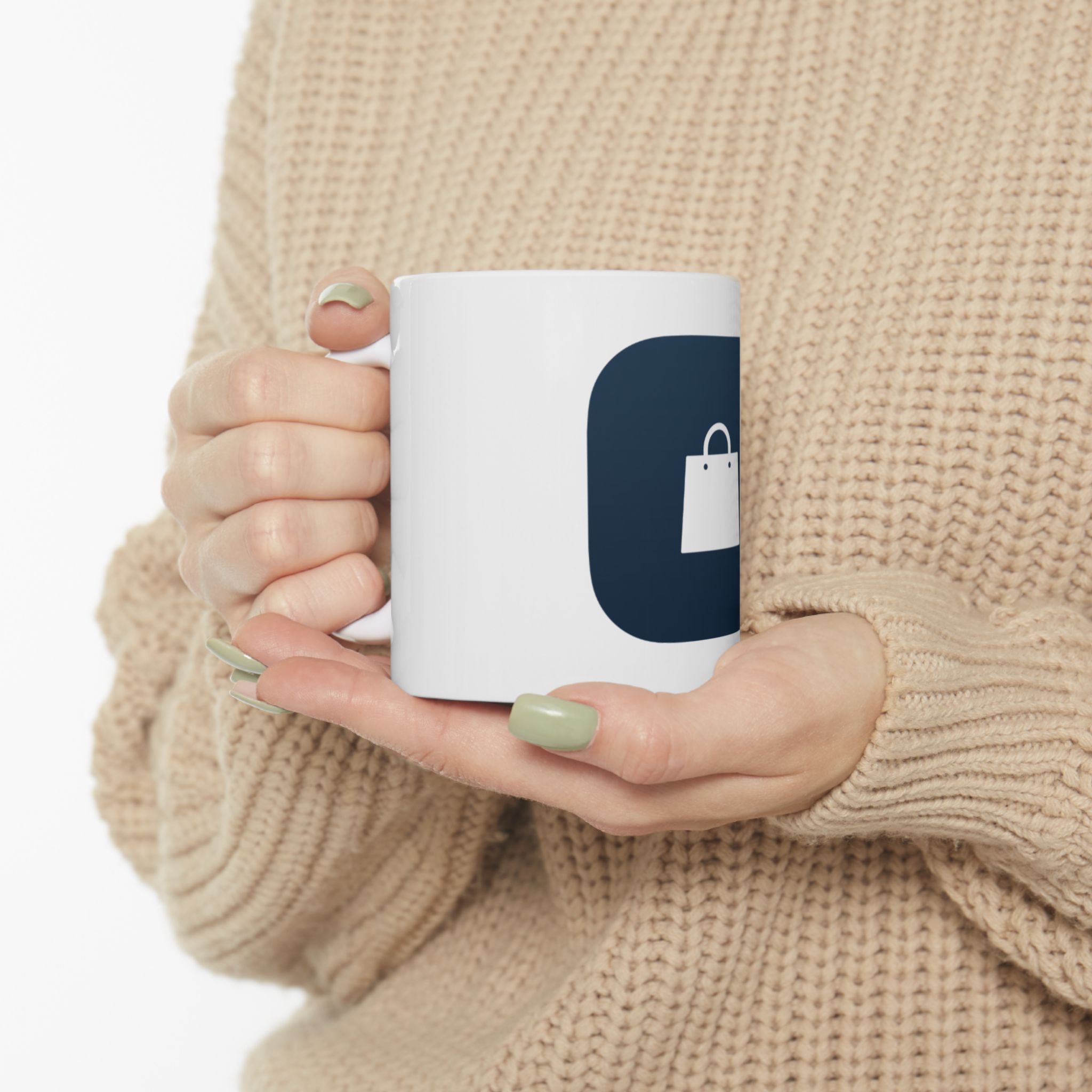 Shopping Bag Icon Mug | Ceramic Coffee Cup, Minimal Retail Design