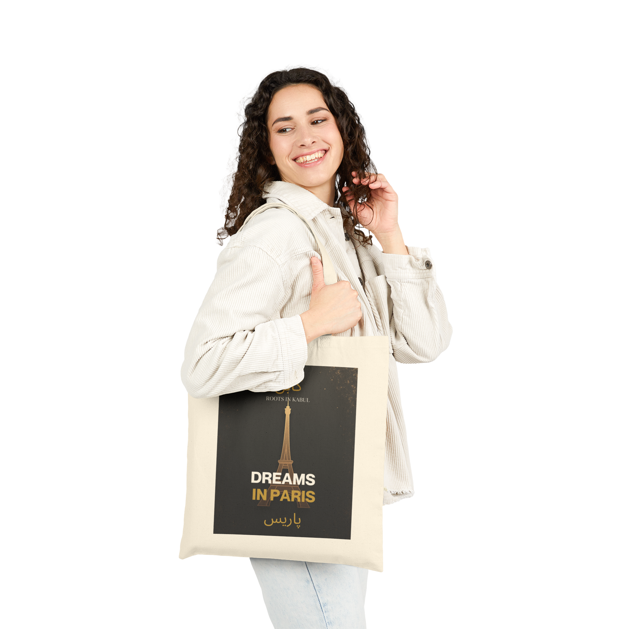 Dreams in Paris Tote Bag — Afghan Diaspora Design | Eiffel Tower Minimal Art
